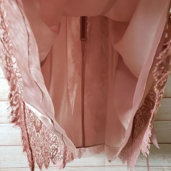 Ann Taylor Lace Metallic Ribbon Strap Dress Eyelash Lace Hem Size 6 Blush Pink - Picture 6 of 13